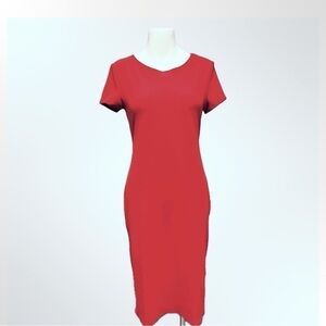 Bebe Red Ribbed Midi T Shirt Dress